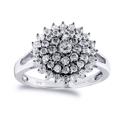 9ct White Gold CZ 4 Row Circle Cluster Cocktail Ring - JRN522