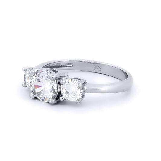9ct White Gold CZ 3 Stone Trilogy Engagement Ring - JRN523