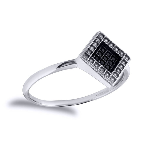 9ct White Gold Black and White CZ Square Halo Style Ring - JRN530