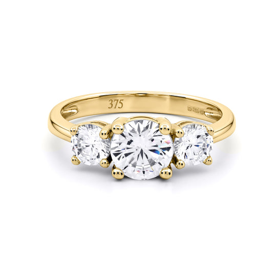 9ct Gold CZ 3 Stone Trilogy Engagement Ring 6.5mm 1.70cts - JRN537