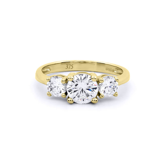 9ct Gold CZ 3 Stone Trilogy Engagement Ring 6.5mm 1.70cts - JRN537
