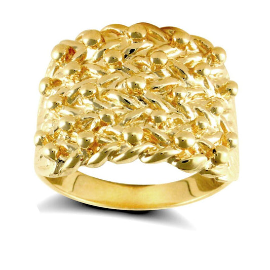 Mens 9ct Gold 5 Row King George III Keeper Guard Rope Edge Ring - JRN541