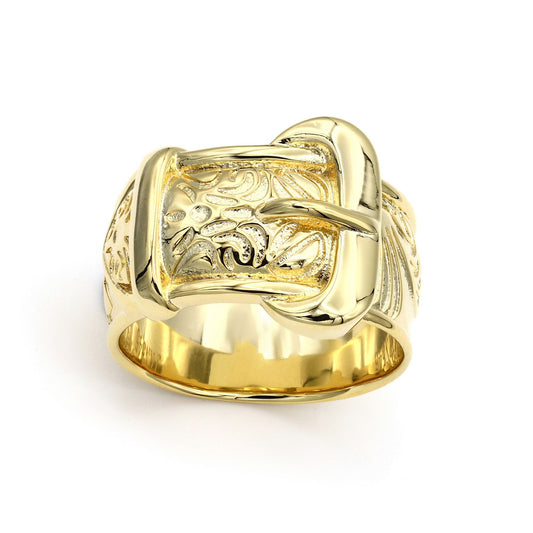 Men's Solid 9ct Gold Single Buckle 16mm Dress Ring - JRN545