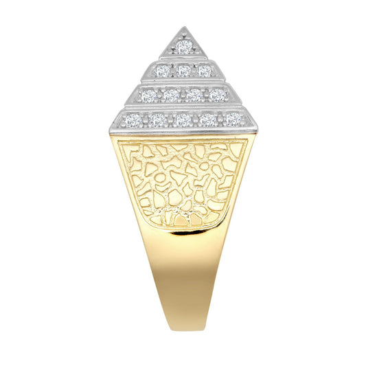 9ct 2-Colour Gold CZ Egyptian Pyramid 1/2oz 20mm Signet Ring - JRN563
