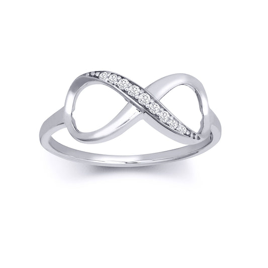 9ct White Gold CZ Figure 8 Infinity Symbol 8mm Eternity Ring - JRN568
