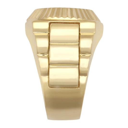 Mens 9ct Gold CZ Fluted Bezel Watch Strap Cluster Solitaire Ring - JRN569