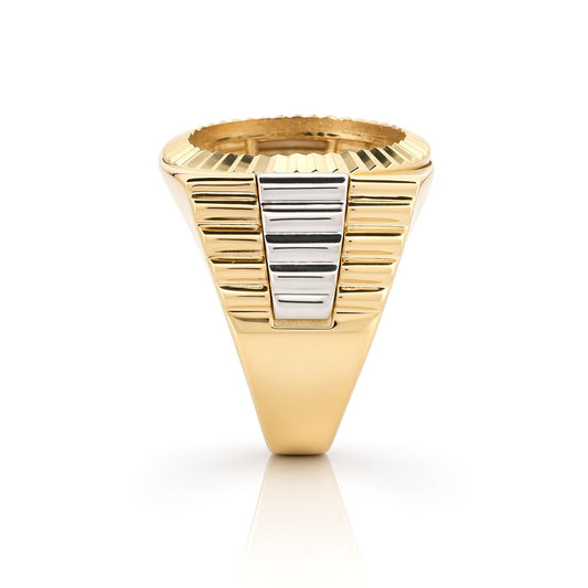 9ct 2-Colour Gold Fluted Bezel Full Sovereign Coin Mount Ring - JRN590-F