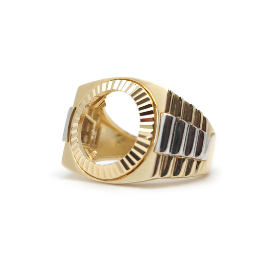 9ct 2-Colour Gold Fluted Bezel Half Sovereign Coin Mount Ring - JRN590-H