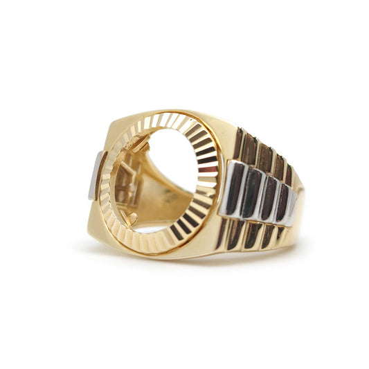 9ct 2-Colour Gold Fluted Bezel Half Sovereign Coin Mount Ring - JRN590-H