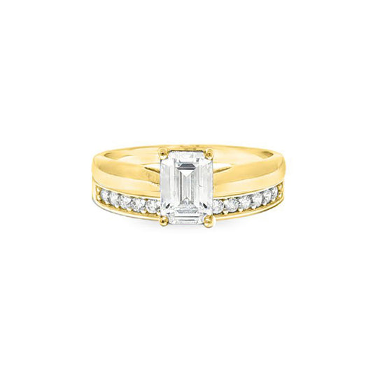 9ct Gold Emerald CZ Solitaire Eternity Travel Bridal Rings Set - JRN597+609