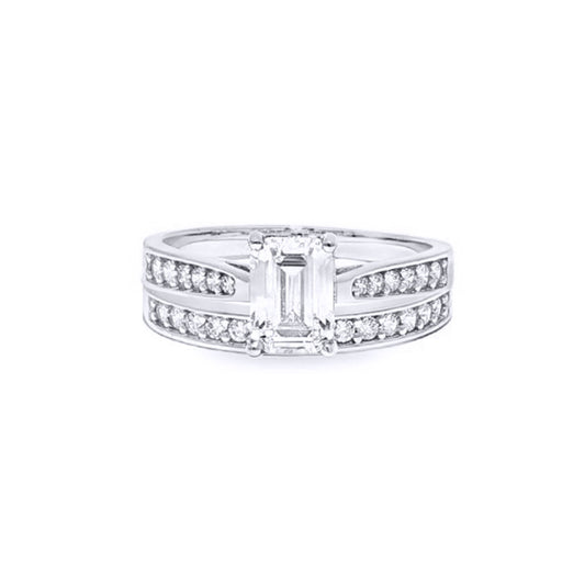 9ct White Gold Emerald Lab Created Diamond Travel Bridal Rings - LABJRN602+610