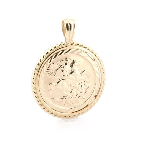 9ct Gold Rope Edge Frame St George Pendant (Half Sov Size) - JSP001-H