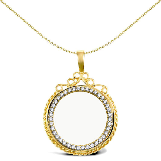 9ct Gold Rope Edge Top Full Sovereign Coin Mount Pendant CZ Bezel - JSP002-F