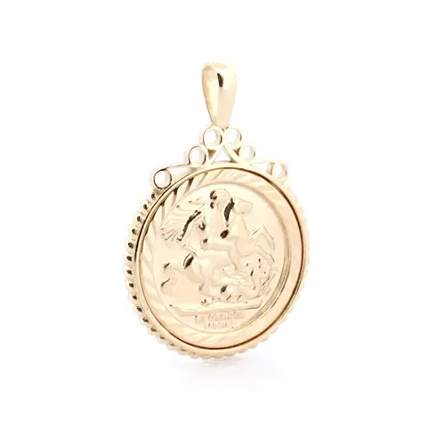 9ct Gold Rope Edge Scroll Top St George Pendant (Full Sov Size) - JSP002-F
