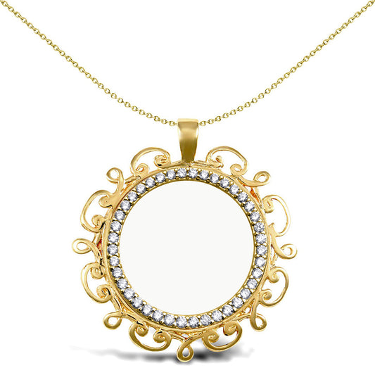 9ct Gold Scroll Frame Full Sovereign Coin Mount Pendant CZ Bezel - JSP003-F