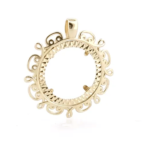 9ct Gold Scroll Frame Half Sovereign Coin Mount Pendant - JSP003-H