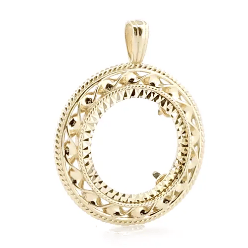 9ct Gold Rope Candy Twist Frame Full Sovereign Coin Mount Pendant - JSP011-F