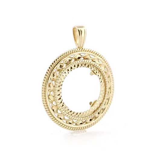 9ct Gold Rope Candy Twist Frame Half Sovereign Coin Mount Pendant - JSP011-H