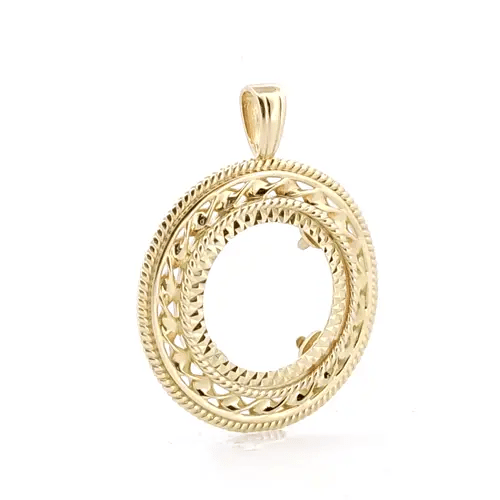 9ct Gold Rope Candy Twist Frame Half Sovereign Coin Mount Pendant - JSP011-H