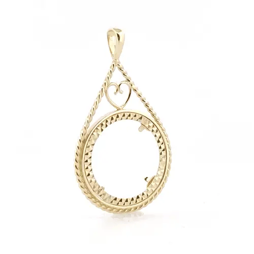 9ct Gold Heart Teardrop Rope Full Sovereign Coin Mount Pendant - JSP012-F