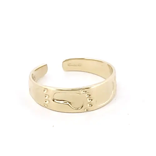 9ct Gold Graduated Flat Band Footprints Toe Ring - JTR006