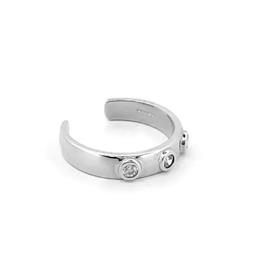 9ct White Gold CZ Bubble Bezel Trilogy Band Toe Ring - JTR010
