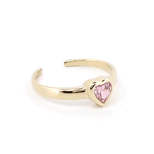 9ct Gold Pink Heart CZ Bezel Solitaire Love Heart Toe Ring - JTR018