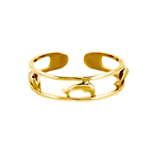 9ct Gold Split Shank Leaping Dolphins Toe Ring - JTR026