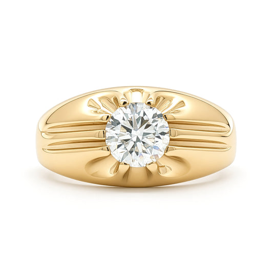 9ct Gold LAB Created Diamond Solitaire Gypsy Ring 6.5mm 1 Carat - LABJRN192-100
