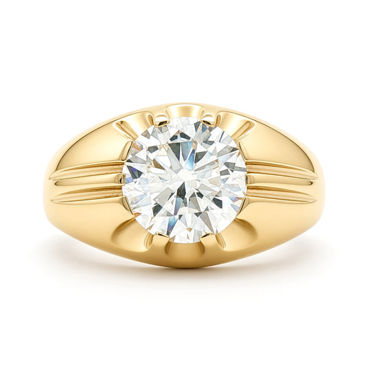 9ct Gold LAB Created Diamond Solitaire Gypsy Ring 9mm 3CTS - LABJRN192-300