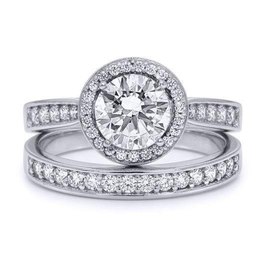 9ct White Gold Lab Created Diamond Halo Travel Bridal Rings - LABJRN604+610