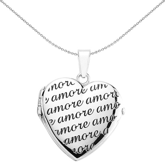 Sterling Silver Script "amore" Love Heart Locket Pendant - LK15