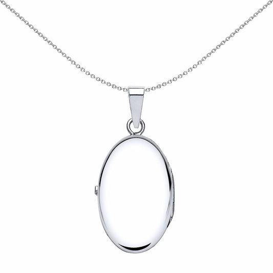 Silver Oval Satin Frame Locket Necklace 18 inch - LK24