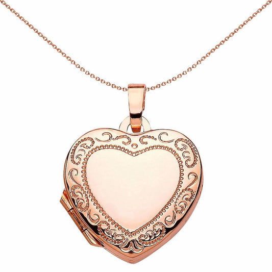 Rose Silver Heart Scroll Frame Locket Necklace 18 inch - LK41