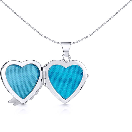 Silver Angel Wing Love Heart Locket Necklace 18 inch - LK50