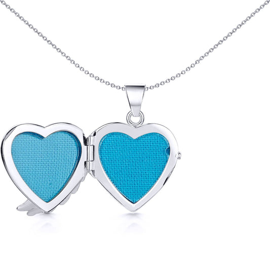 Silver Angel Wing Love Heart Photo Locket Feather Pendant - LK50