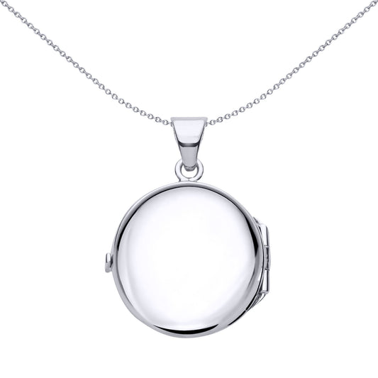 Silver Flower Leaves Engraved Round Locket Pendant Necklace - LK59