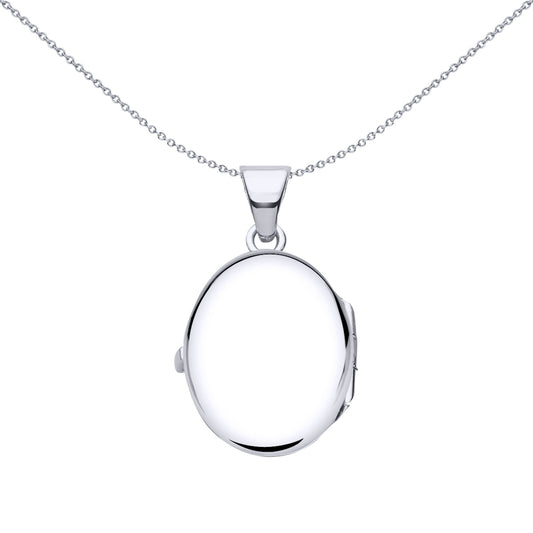 Silver Engraved Scallope Edge Dots Oval Locket Necklace 18" - LK63
