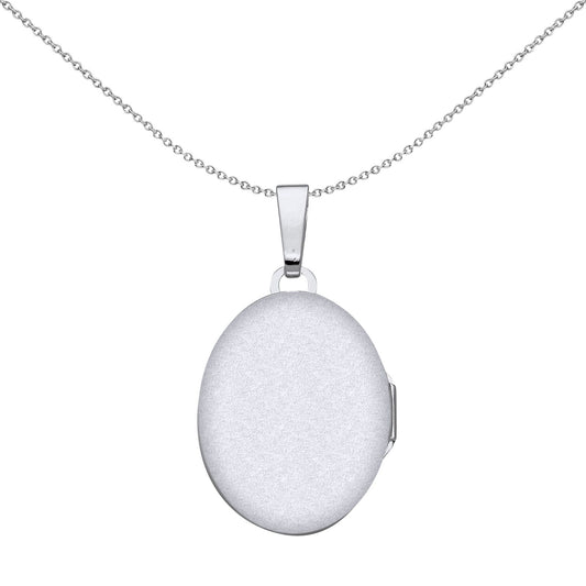 925 Silver Plain Polished Oval Locket Pendant Necklace 18 inch - LK68