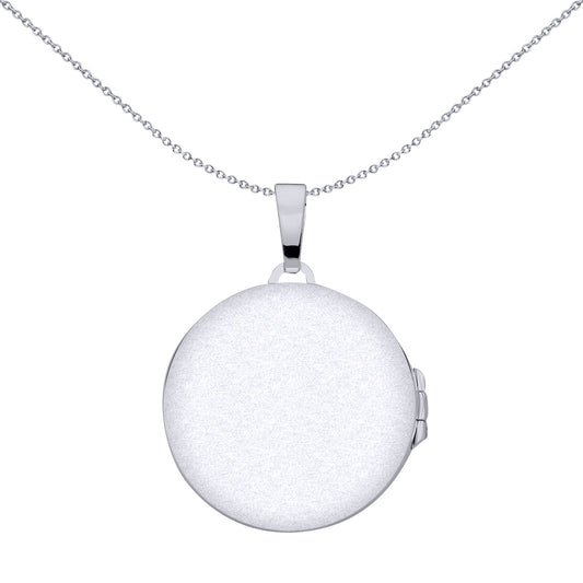 Silver Fluted 4 Leaf Clover Round Locket Pendant Necklace 18 inch - LK69