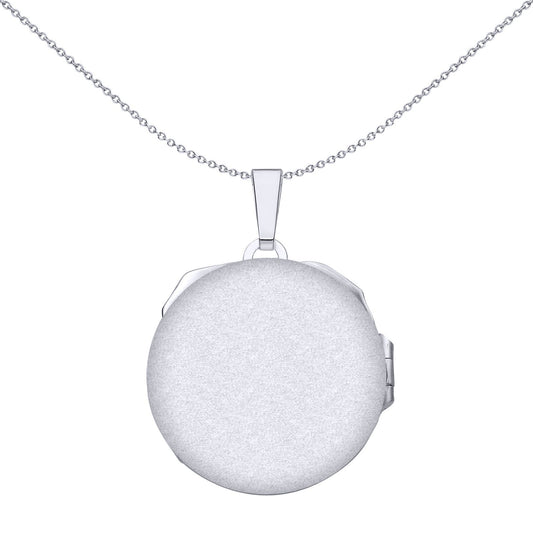 Silver 3D Embossed Rose Petal Round Locket Pendant Necklace - LK72