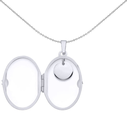 925 Silver Disc Tag Charm Oval Locket Pendant Necklace 18 inch - LK74
