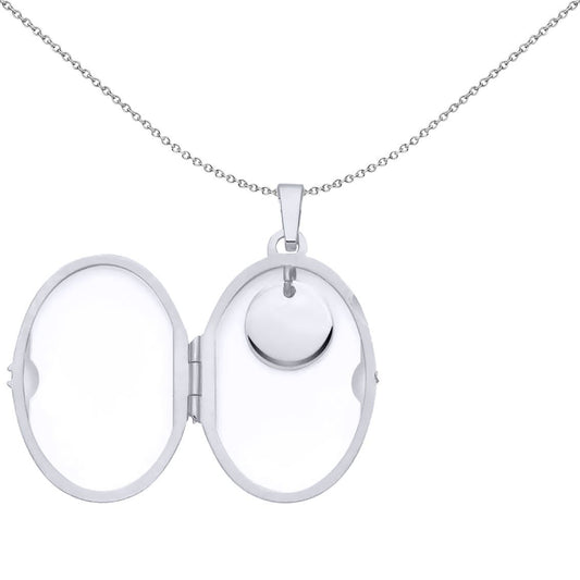 925 Silver Disc Tag Charm Oval Locket Pendant Necklace - LK74