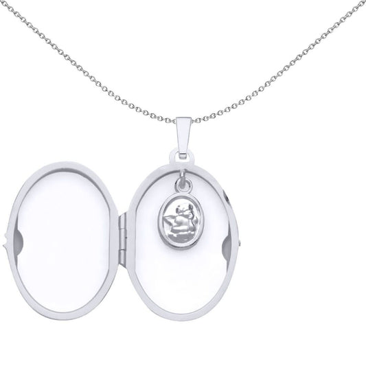 Silver Angel Medallion Charm Oval Locket Pendant Necklace - LK75