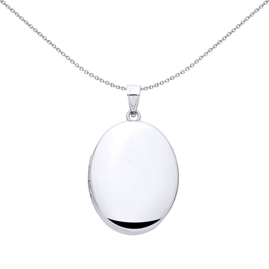 Silver Mirror Polished Oval Shaped Locket Pendant - LK77