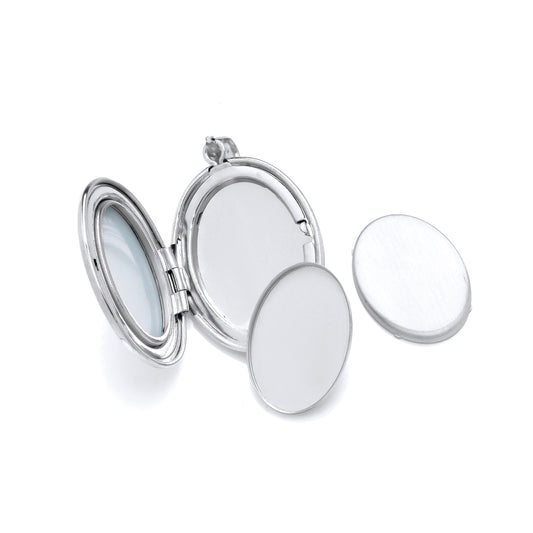 Silver Mirror Polished Oval Shaped Locket Pendant - LK77