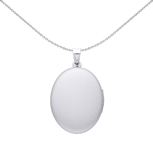 Silver Stitched Border Engine Turned Cross Oval Locket Pendant - LK90