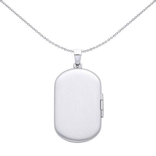 Silver Mirror Finish Rounded Pill Dog Tag Shaped Locket Pendant - LK92