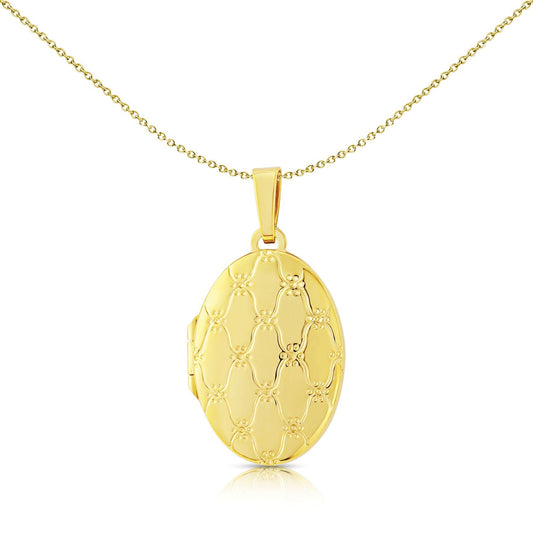 9ct Gold Engraved Satin Quilt Oval Locket Pendant 15x23mm - LKNR02219