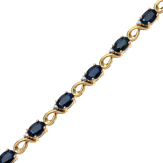 9ct Gold Diamond Oval Sapphire 6s & 9s Lobster Tennis Bracelet - PBCAXL01158YSA